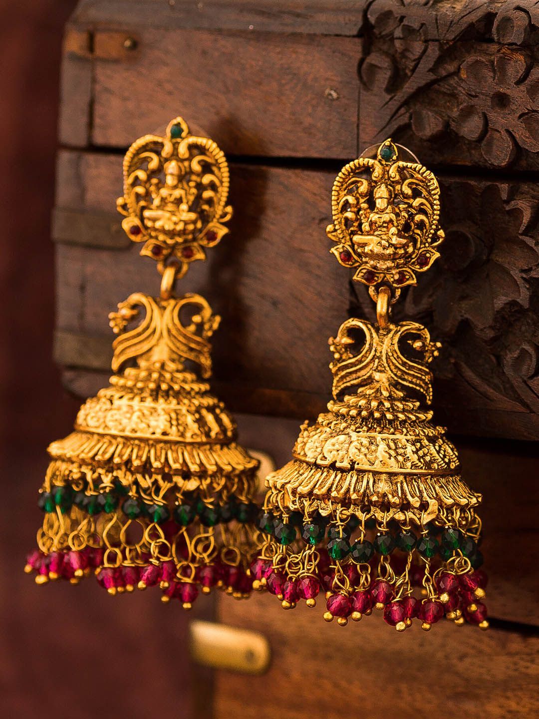 aadita Gold-Toned Geometric Jhumkas Earrings Price in India