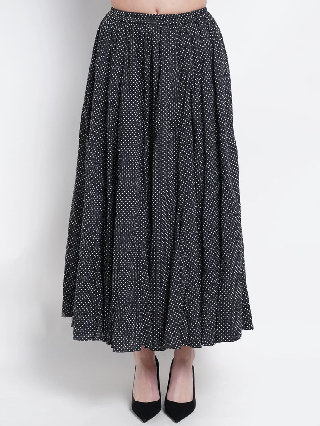 Purple State Women Black & White Printed Pure Cotton Midi Flared Skirt