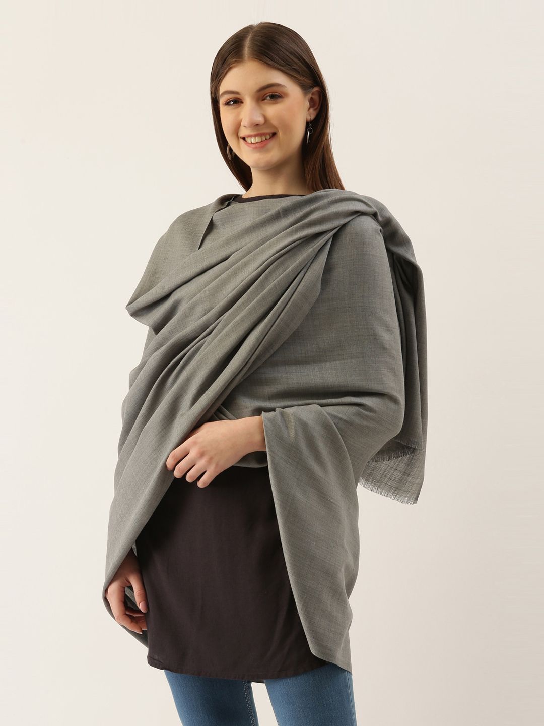 Pashmoda Women Grey Solid Shawl Price in India