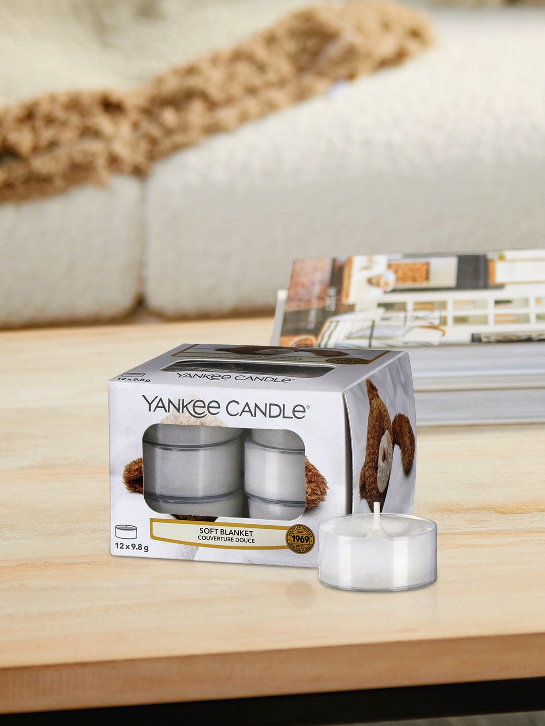 YANKEE CANDLE Soft Blanket 12Pcs Scented 1 Wick Solid Round Regular Tea Light Candles
