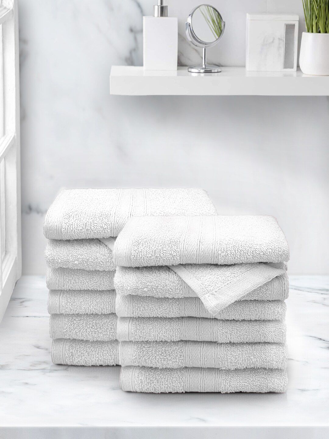 Aura Anatolia Set Of 12 White Solid 500 GSM Pure Cotton Super-Soft Face Towels Price in India