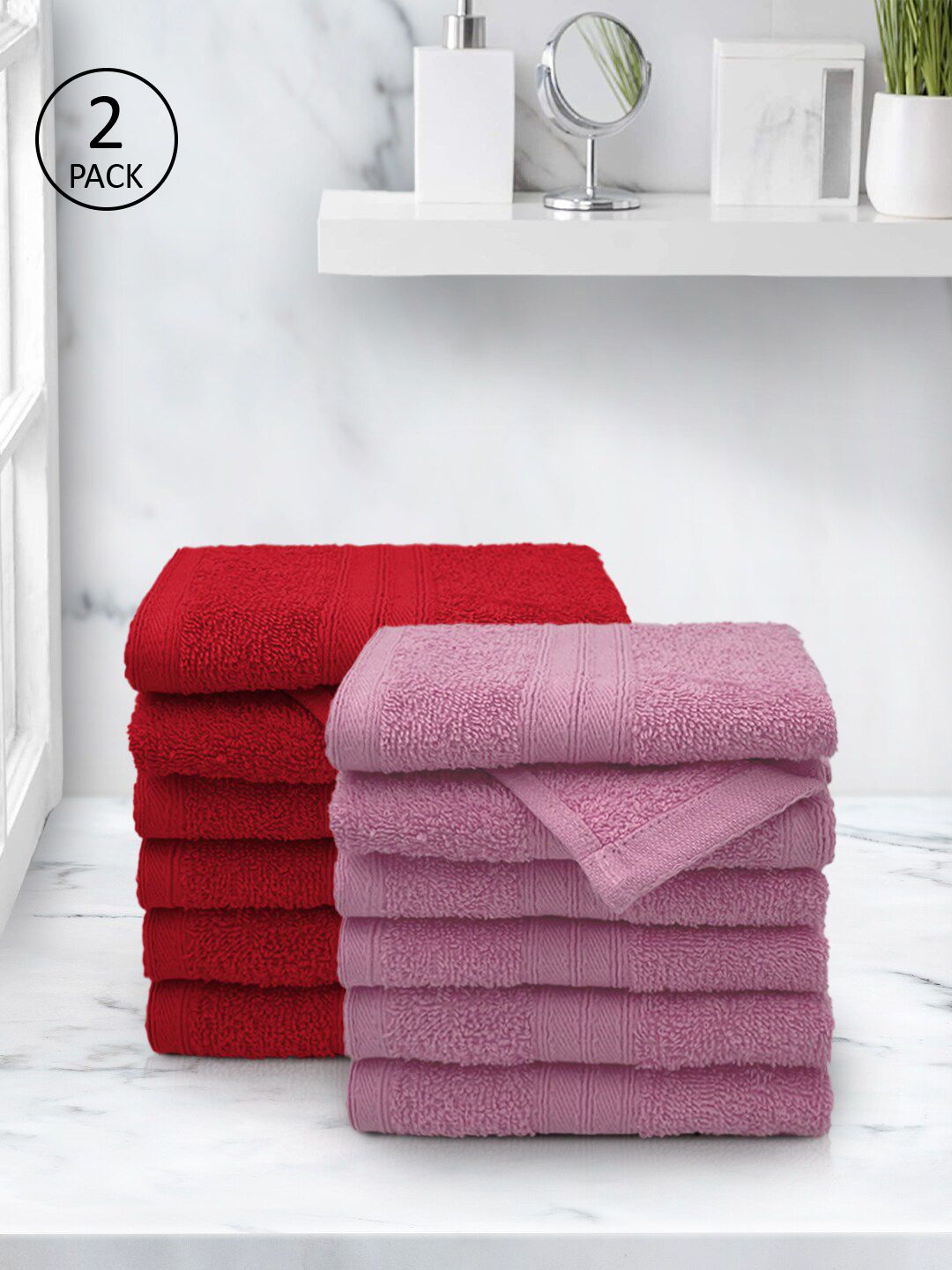 Aura Red & Pink Set Of 12 Solid 500 GSM Pure Cotton Super-Soft Face Towels Price in India