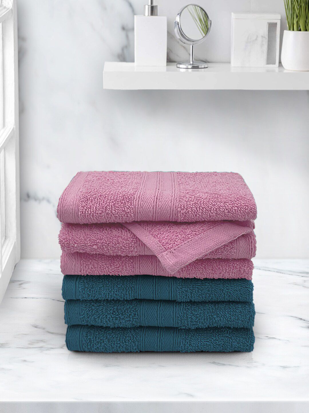 Aura Set Of 6 Solid 500 GSM Pure Cotton Face Towels Price in India