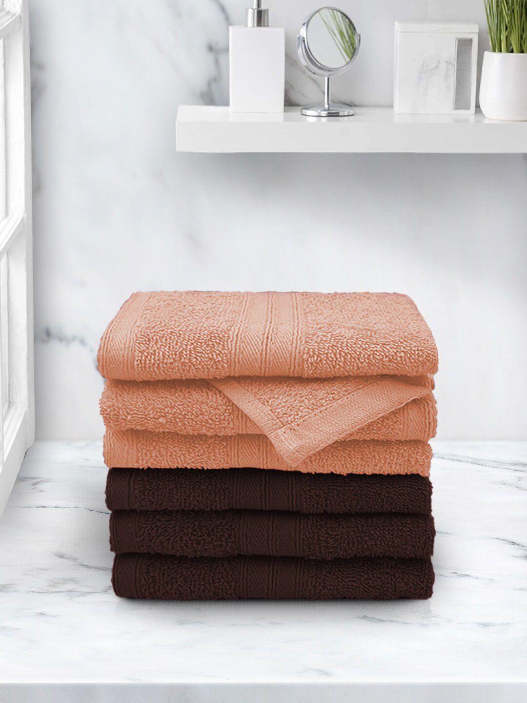 Aura Set Of 6 Solid 500 GSM Cotton Super-Soft Face Towels Price in India
