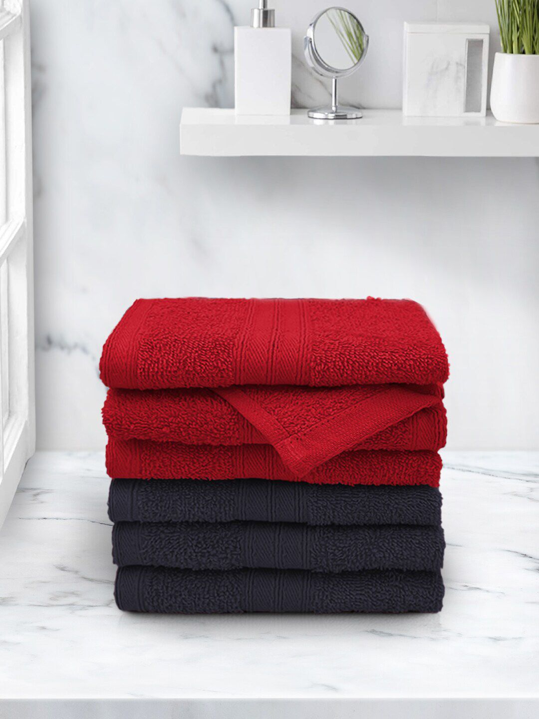 Aura Set Of 6 Solid 500 GSM Pure Cotton Face Towels Price in India