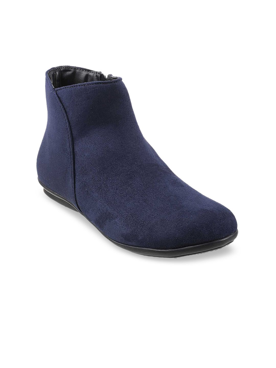 Mochi Women Blue Suede Flat Boots Price in India