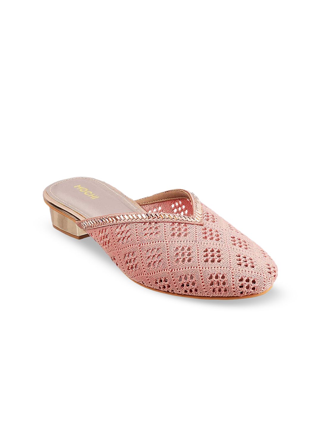 Mochi Women Pink Ethnic Woven Design Block Mules Price in India