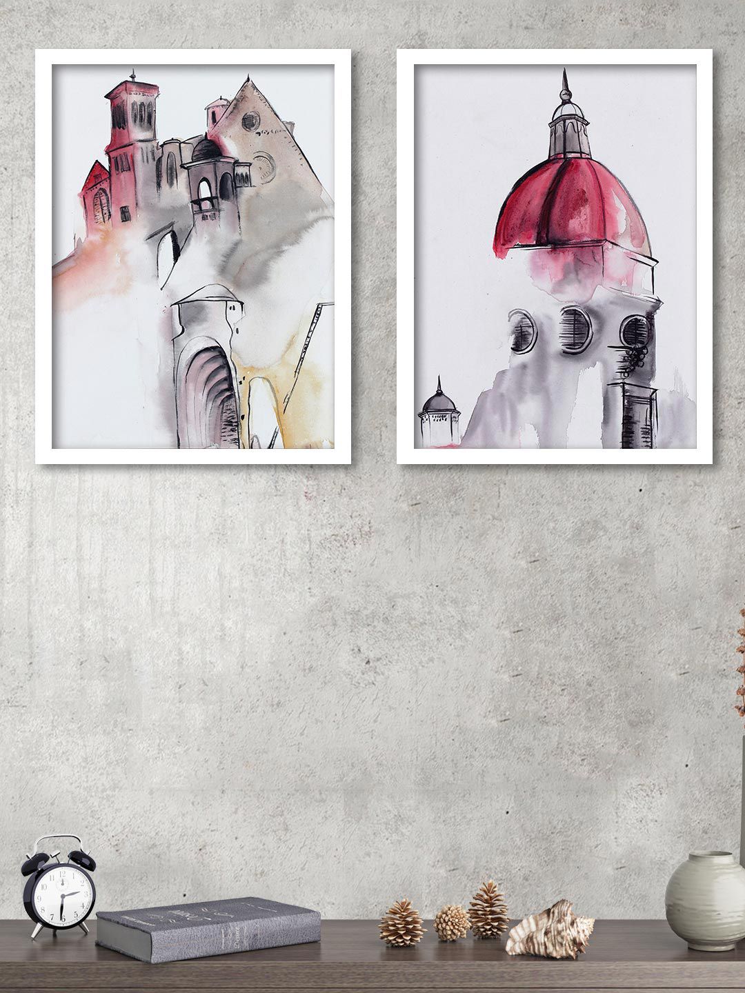 Art Street Set of 2 White Art Prints Historical Building Theme Wall Art Price in India