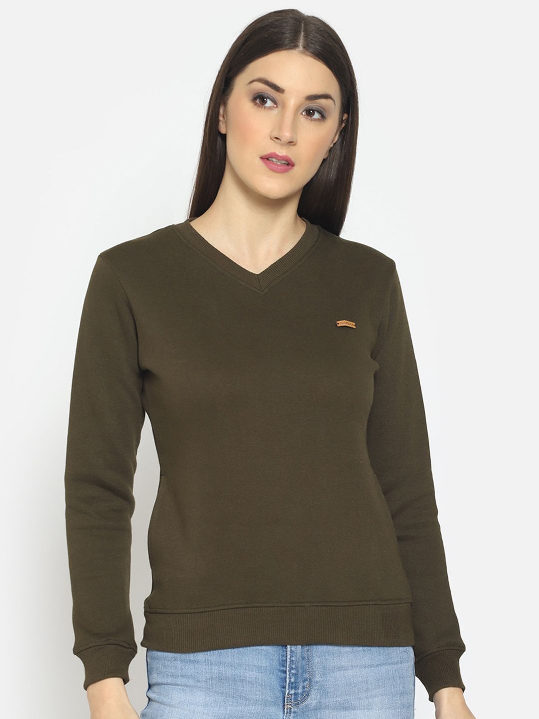 Hapuka Women Olive Green Sweatshirt Price in India