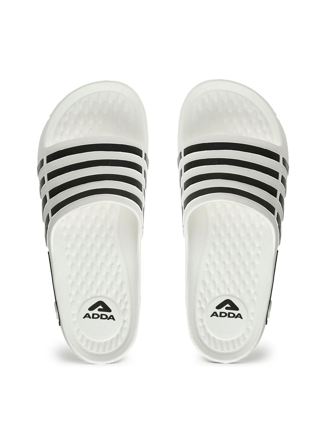 Adda Men White & Black Striped Rubber Sliders