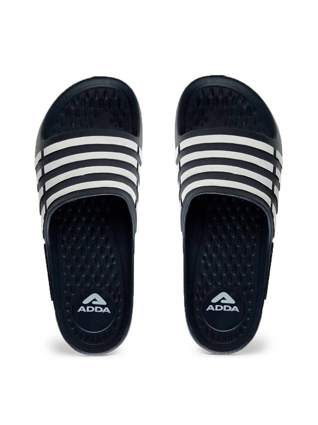 Adda Men Navy Blue & White Striped Sliders