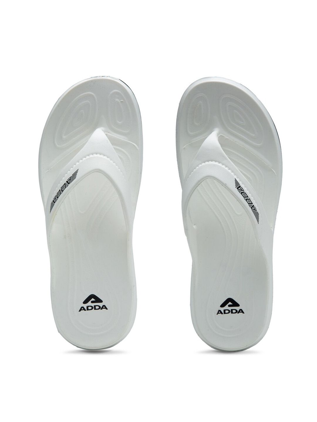 Adda Men White & Black Rubber Thong Flip-Flops