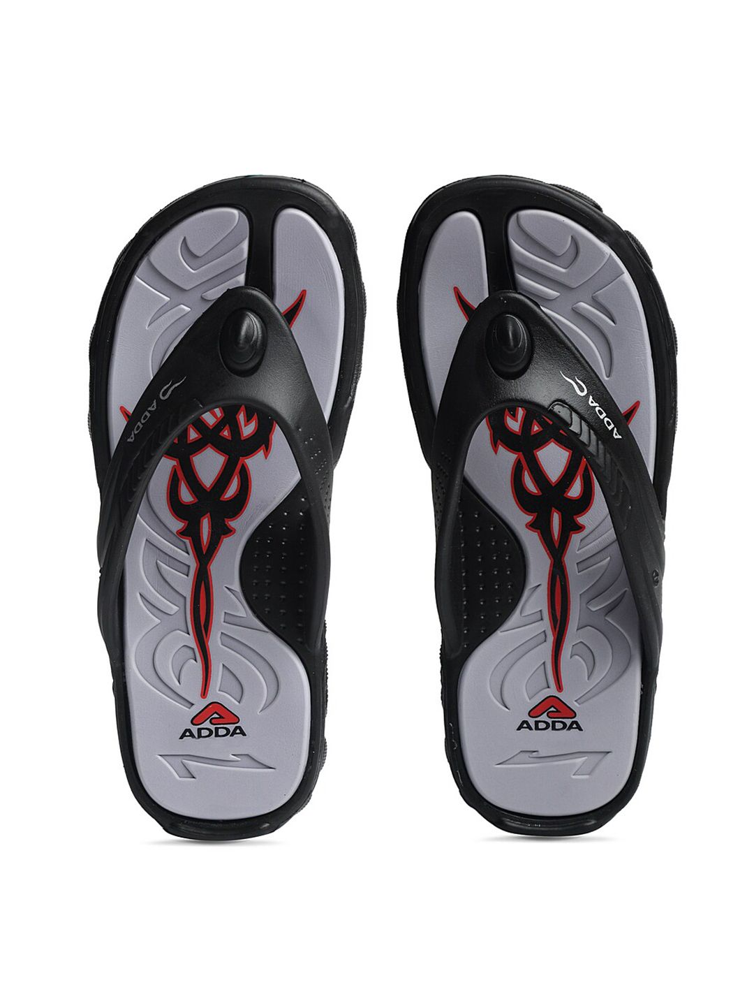 Adda Men Grey Printed Rubber Thong Flip-Flops