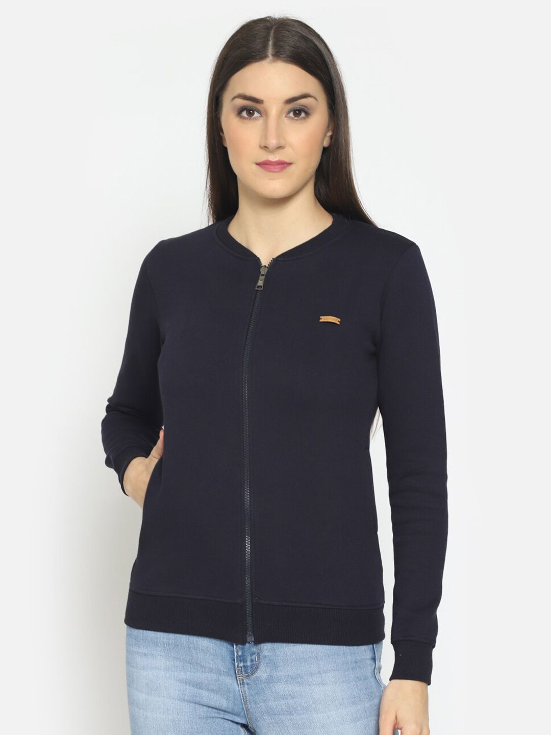 Hapuka Women Navy Blue Long Sleeves Solid Sweatshirt Price in India