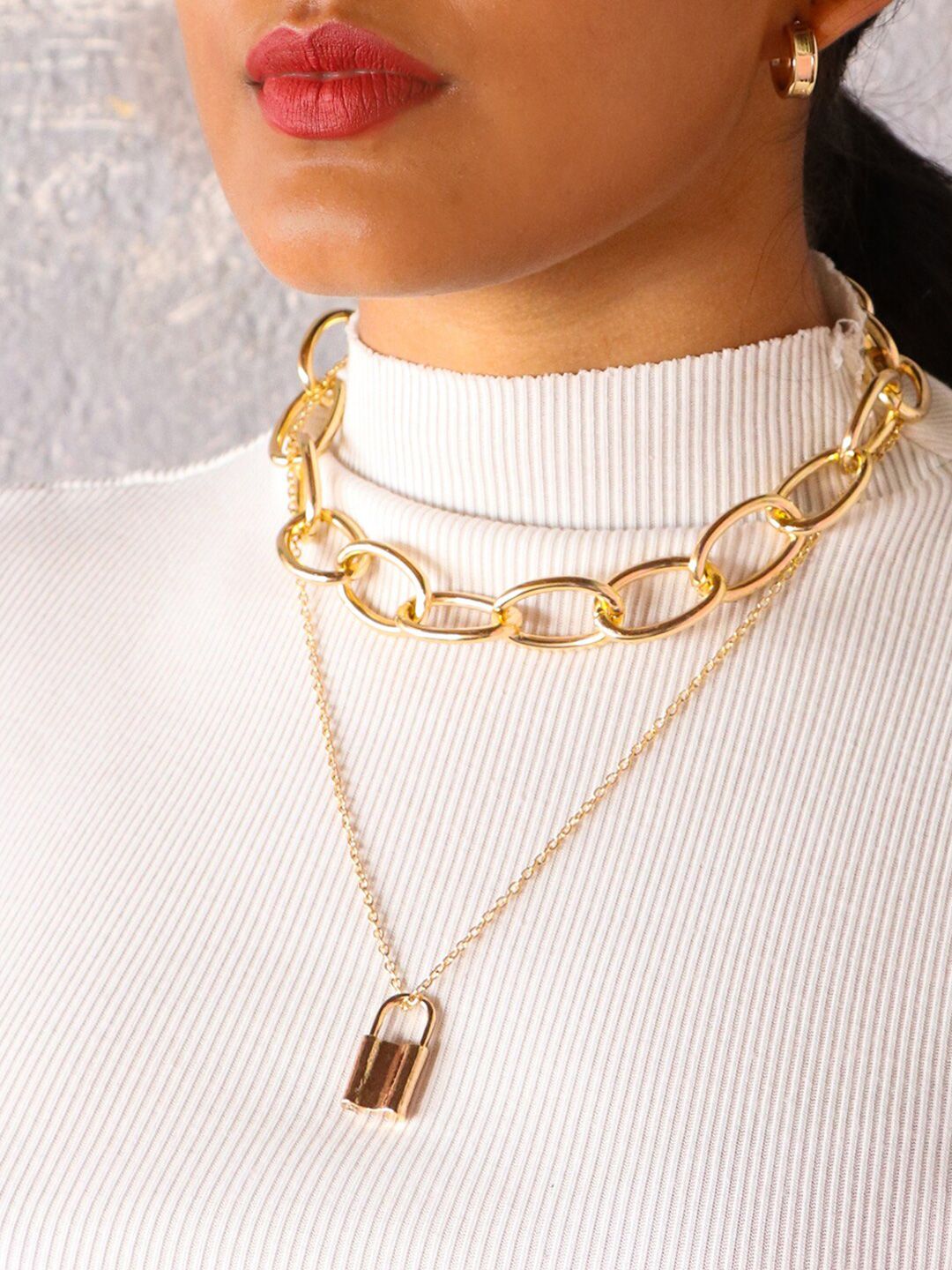 Ayesha Gold-Plated Layered Chunky Chain-Link Pendant Necklace Price in India