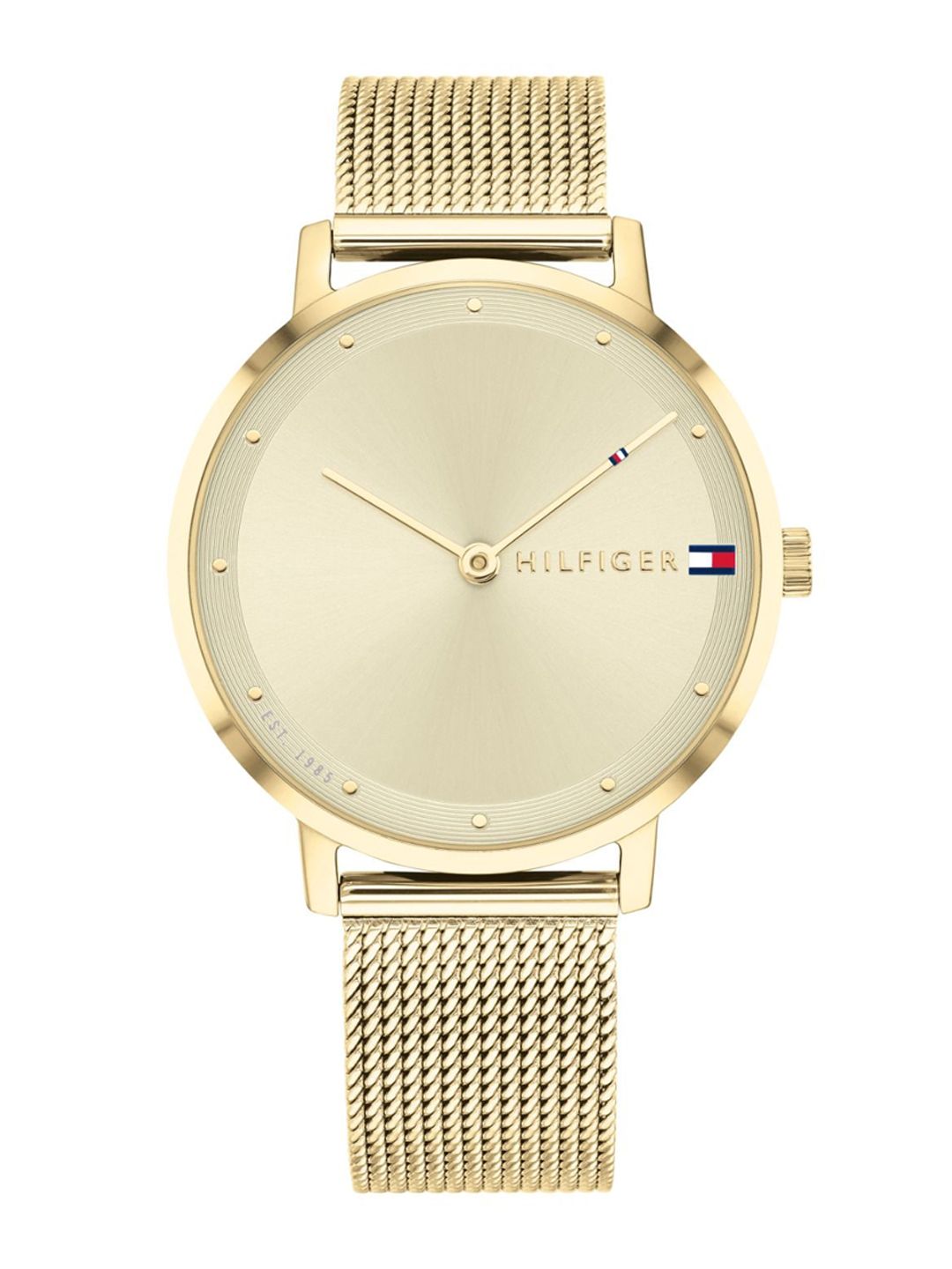 Tommy Hilfiger Women Yellow Embellished Dial & Gold Toned Stainless Steel Bracelet Style Straps Analogue Watch Price in India