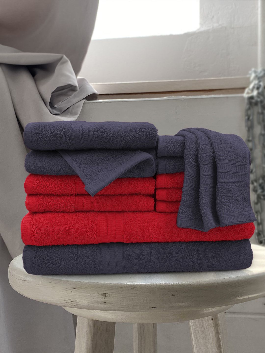 Aura Red & Navy Blue Pack of 12 500GSM Sassoon Anatolia Towel Set Price in India