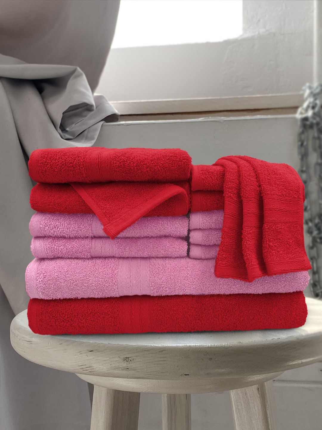 Aura Red & Pink Pack of 12 500GSM Sassoon Anatolia Towel Set Price in India