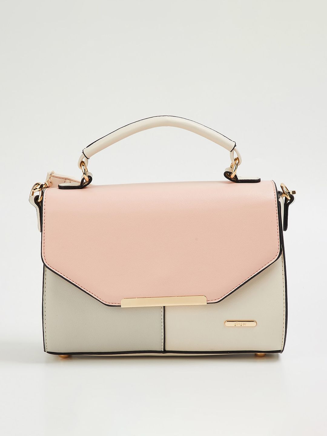 Ginger by Lifestyle Pink Colourblocked Structured Satchel Price in India