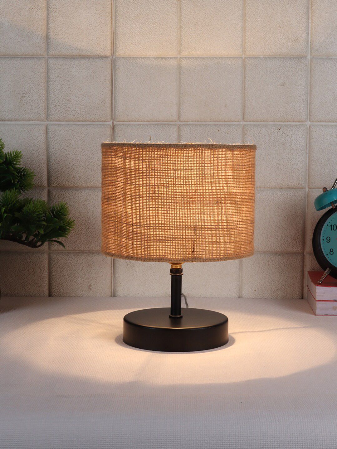 Devansh Beige & Black Iron Table Lamp with Jute Shade Price in India