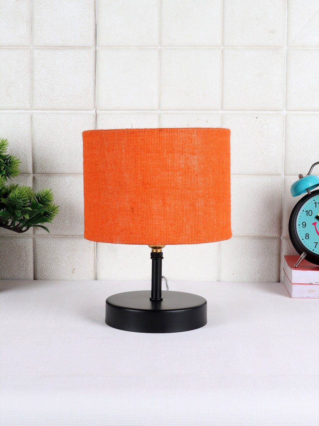 Devansh Orange & Black Iron Table Lamp with Jute Shade Price in India