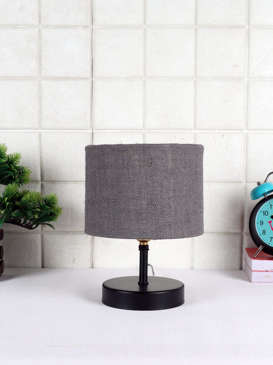 Devansh Grey Iron Table Lamp with Jute Shade Price in India