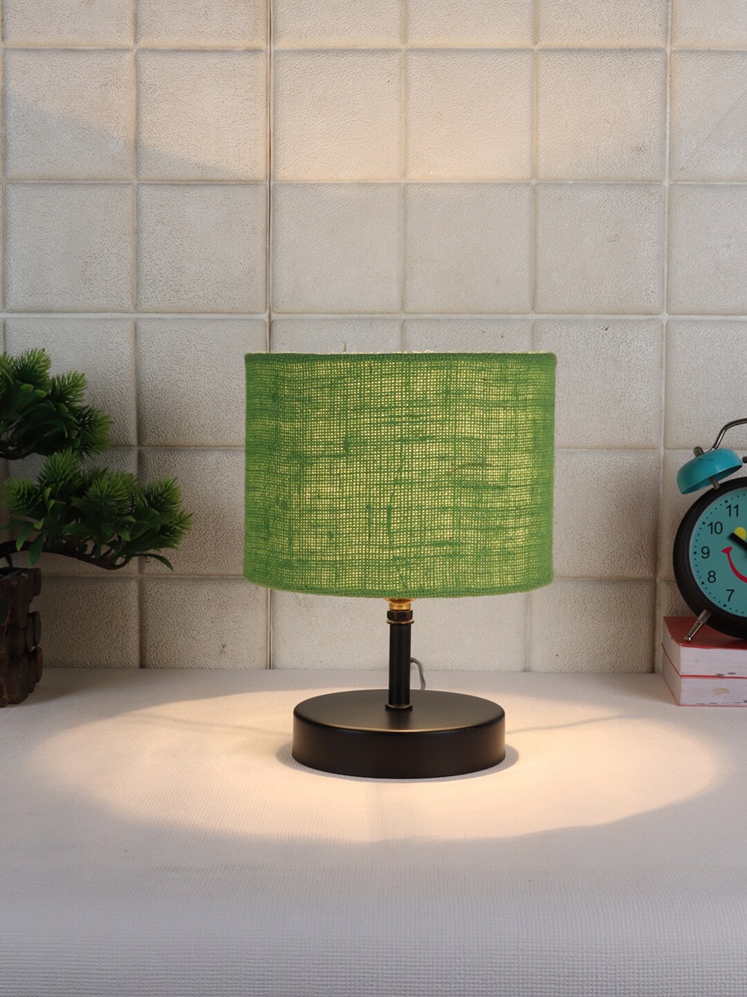 Devansh Green Iron Table Lamp with Jute Shade Price in India