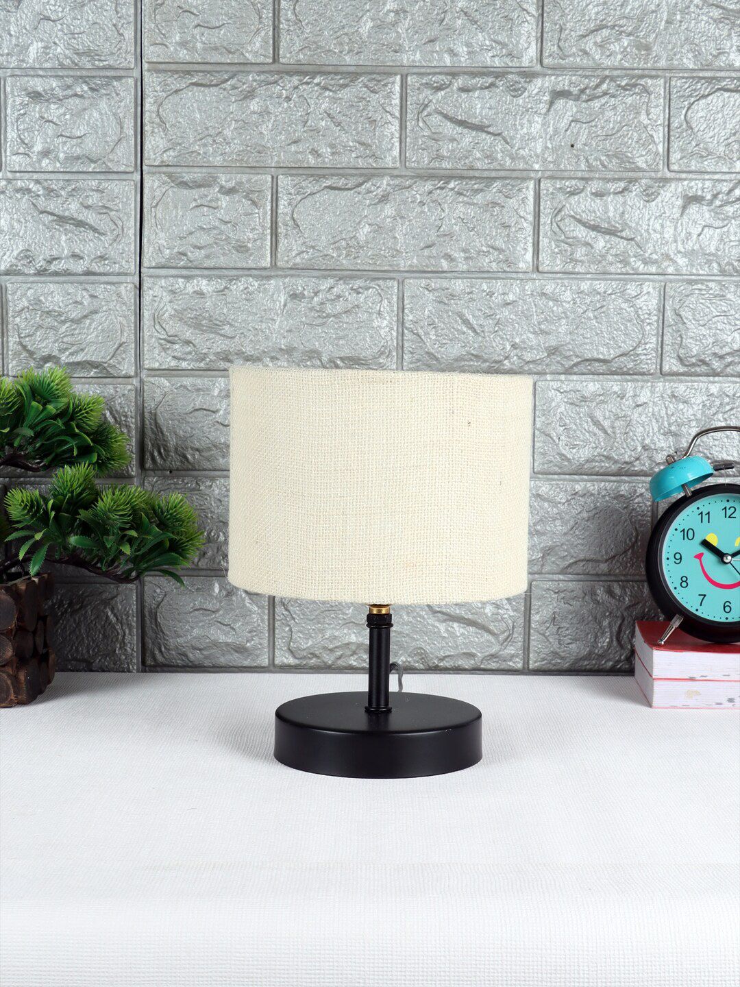 Devansh White Iron Table Lamp with Jute Shade Price in India
