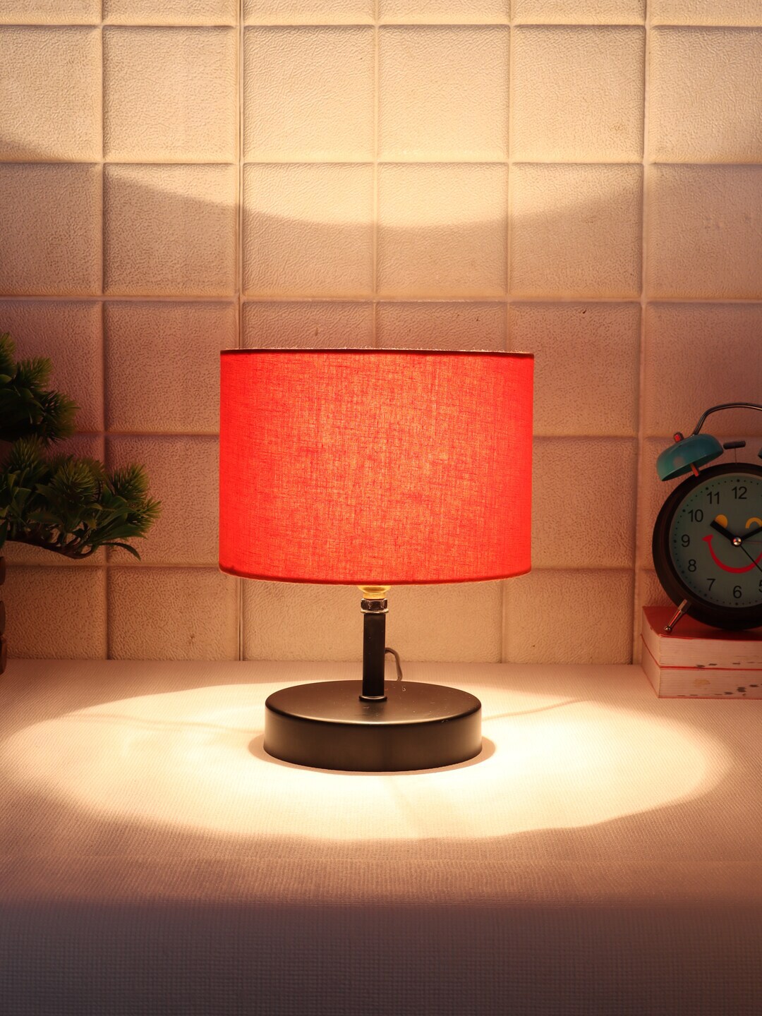 Devansh Orange & Black Iron Table Lamp with Cotton Shade Price in India