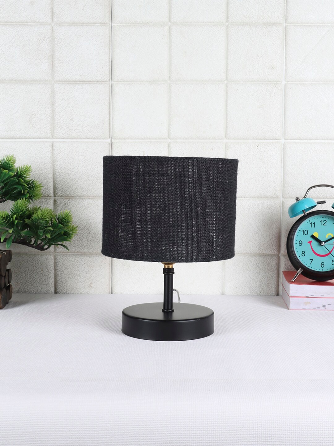 Devansh Black Iron Table Lamp with Jute Shade Price in India