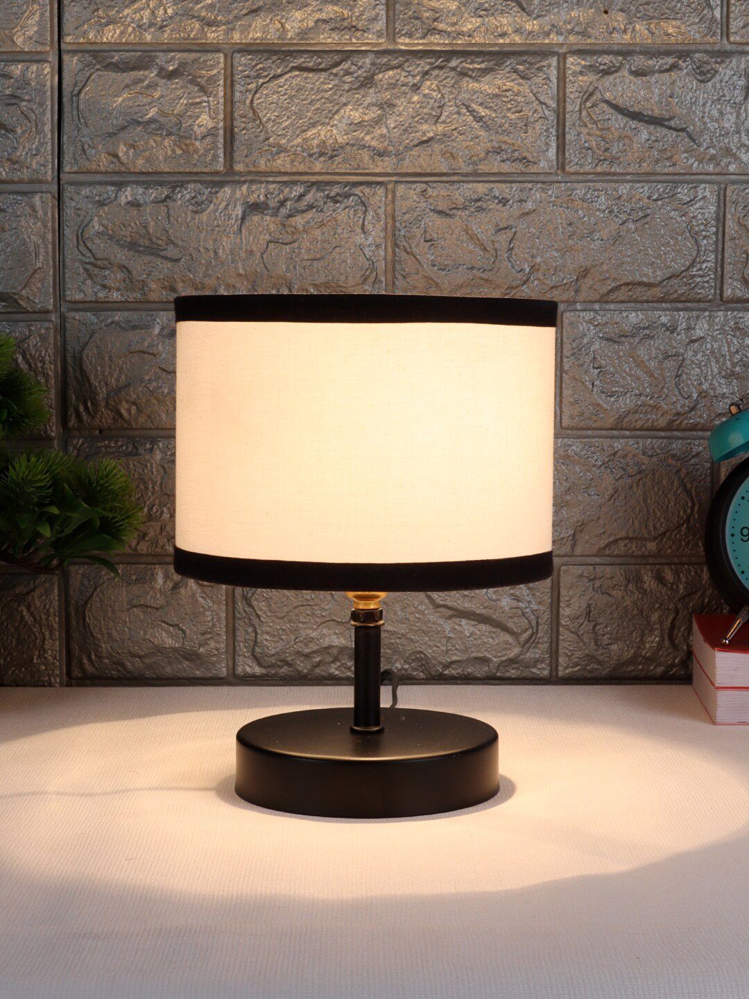 Devansh White & Black Iron Table Lamp with Cotton Shade Price in India