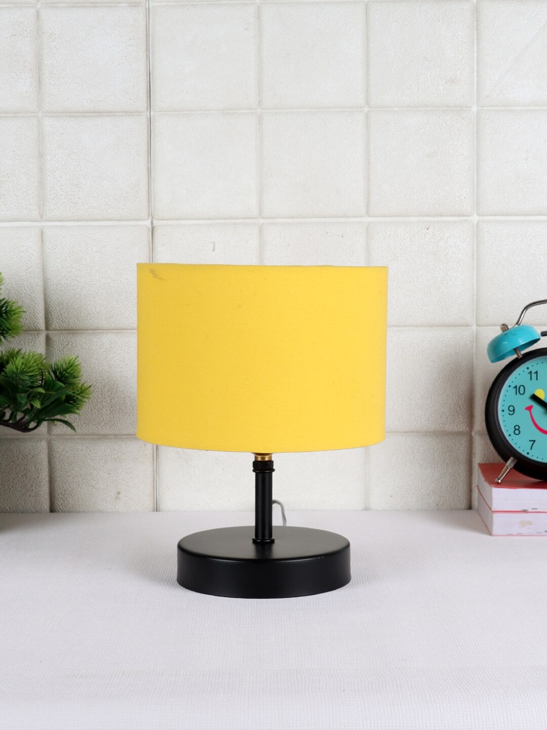 Devansh Yellow & Black Iron Table Lamp with Cotton Shade Price in India
