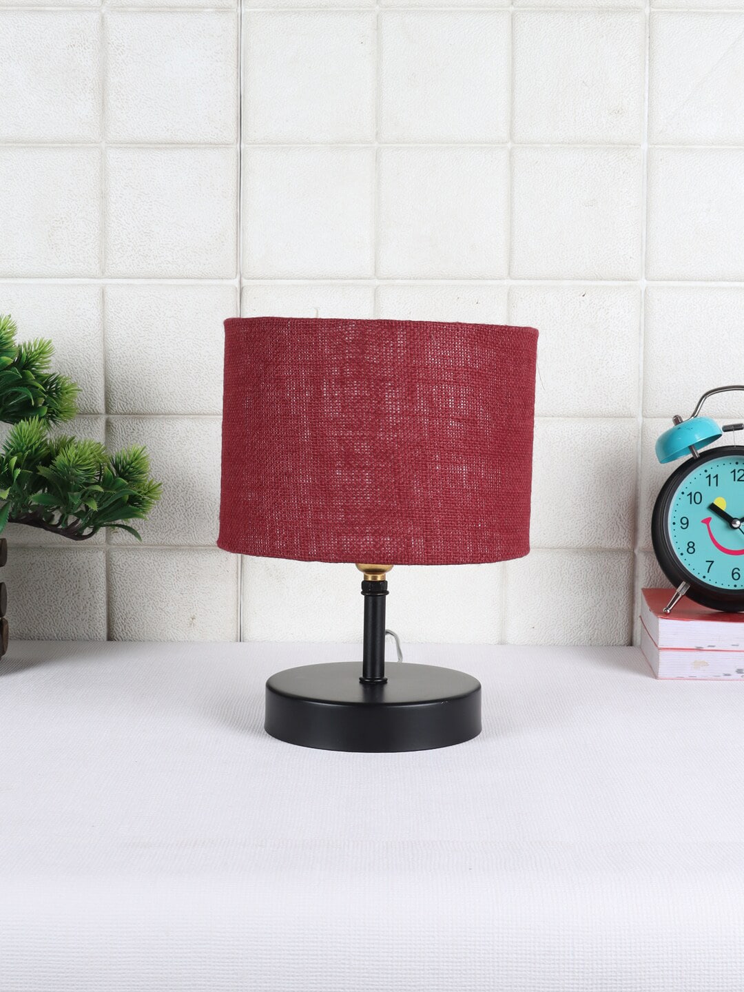 Devansh Maroon Iron Table Lamp with Jute Shade Price in India