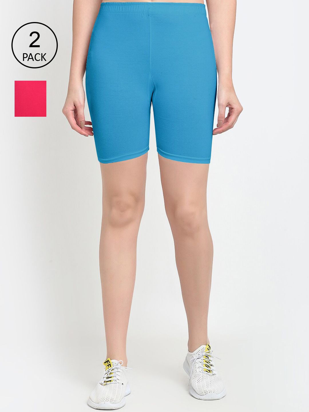 GRACIT Women Pack of 2 Blue & Magenta Biker Shorts Price in India