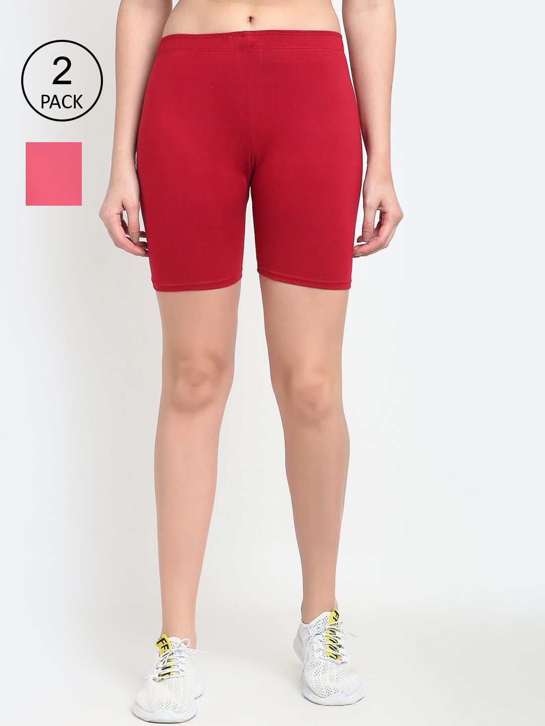 GRACIT Set Of 2 Women Maroon & Pink Biker Shorts Price in India