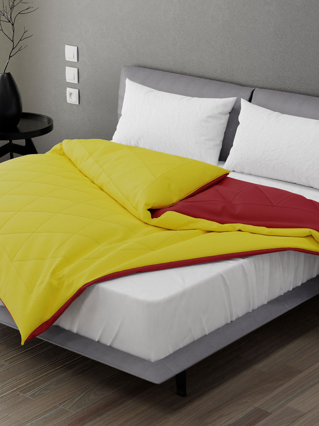 Stoa Paris Yellow & Red Microfiber AC Room ReversibleDouble Bed Comforter Price in India