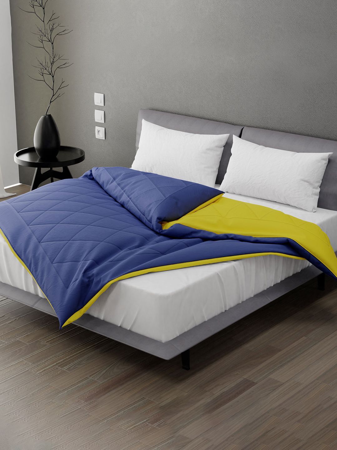 Stoa Paris Blue & Yellow 200 GSM Double Bed Comforter Price in India