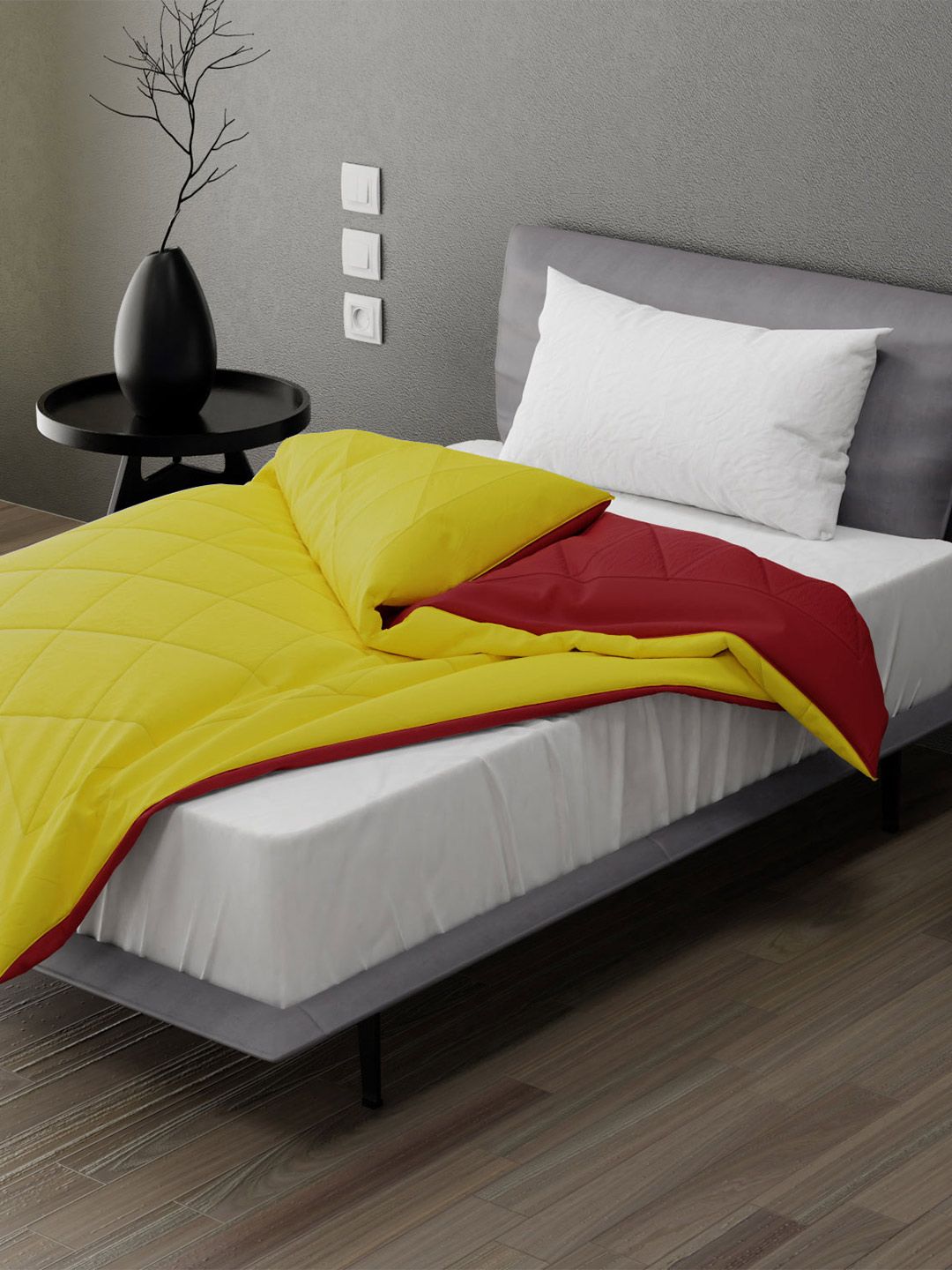 Stoa Paris Yellow & Maroon Microfiber Reversible AC Room Single Bed Comforter Price in India