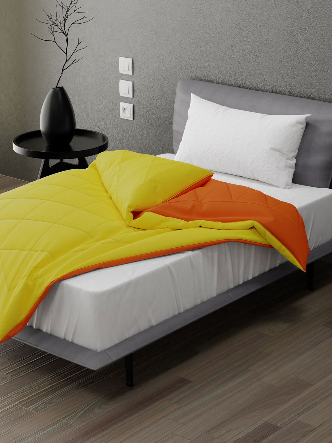 Stoa Paris Orange & Yellow Microfiber AC Room Reversible Single Bed Comforter Price in India