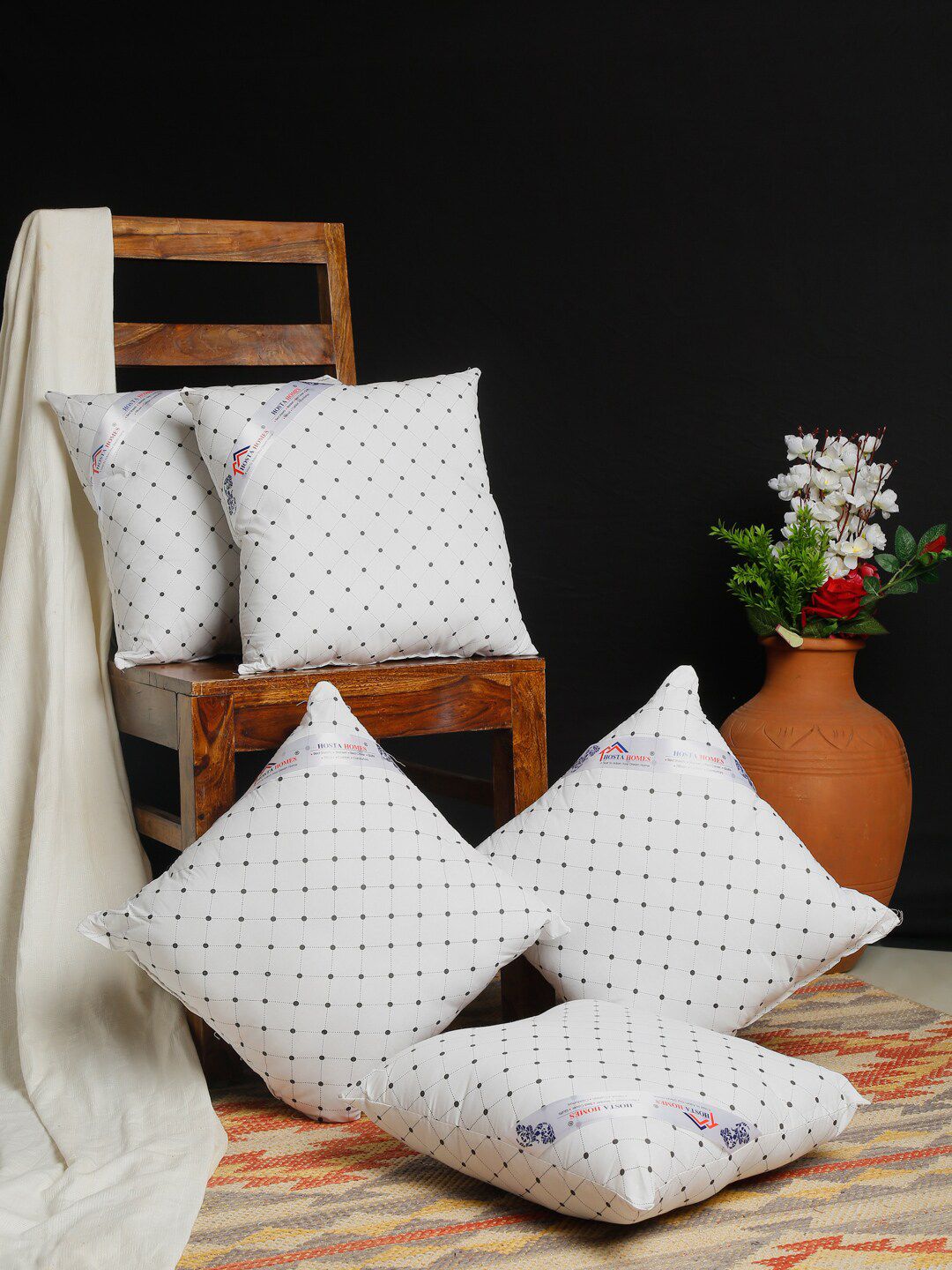 HOSTA HOMES Set Of 5 Polka Dots Printed Square Cushion Inserts Price in India