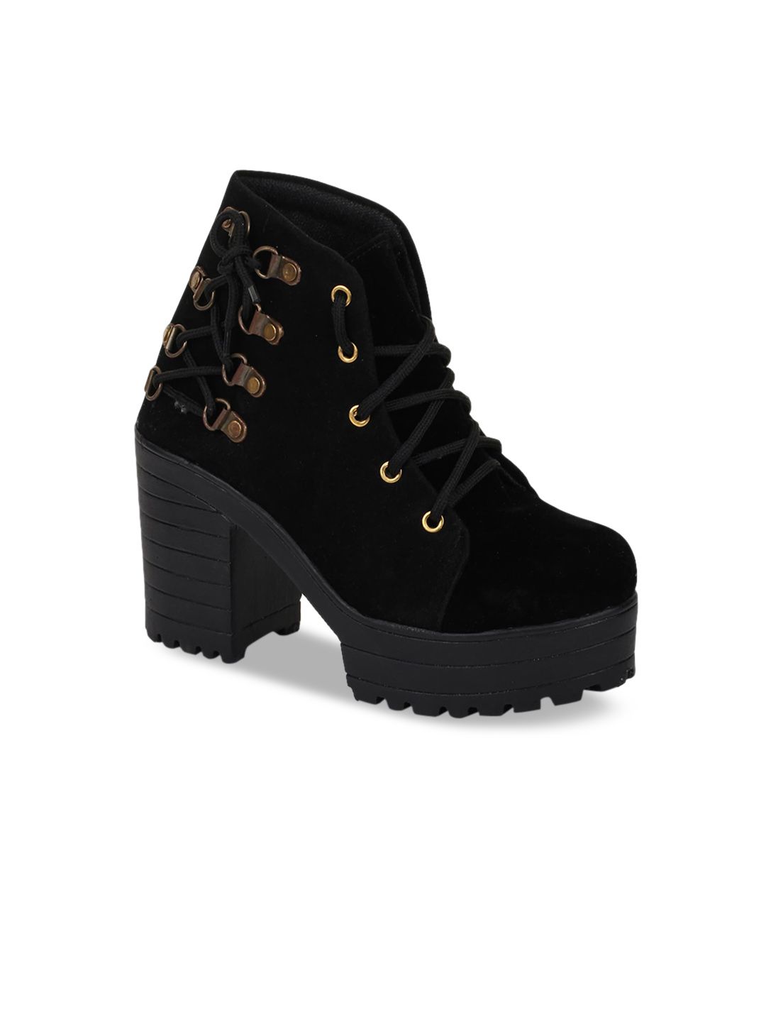 VAYONAA Black Suede High-Top Block Heeled Boots Price in India