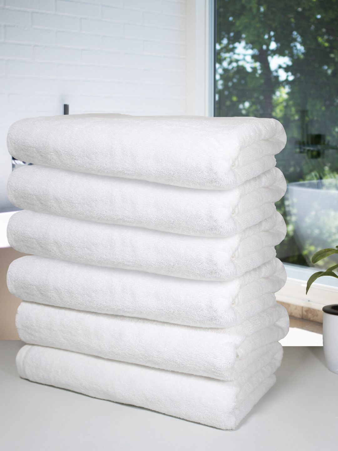 Heelium Set Of 6 White Solid 600 GSM Quick Absorbent Bath Towel Price in India
