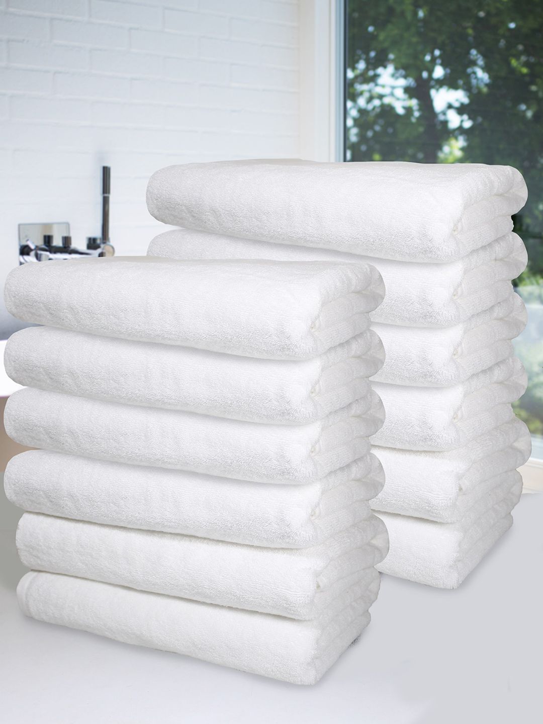 Heelium Set Of 12 White Solid 600 GSM Bamboo Bath Towels Price in India