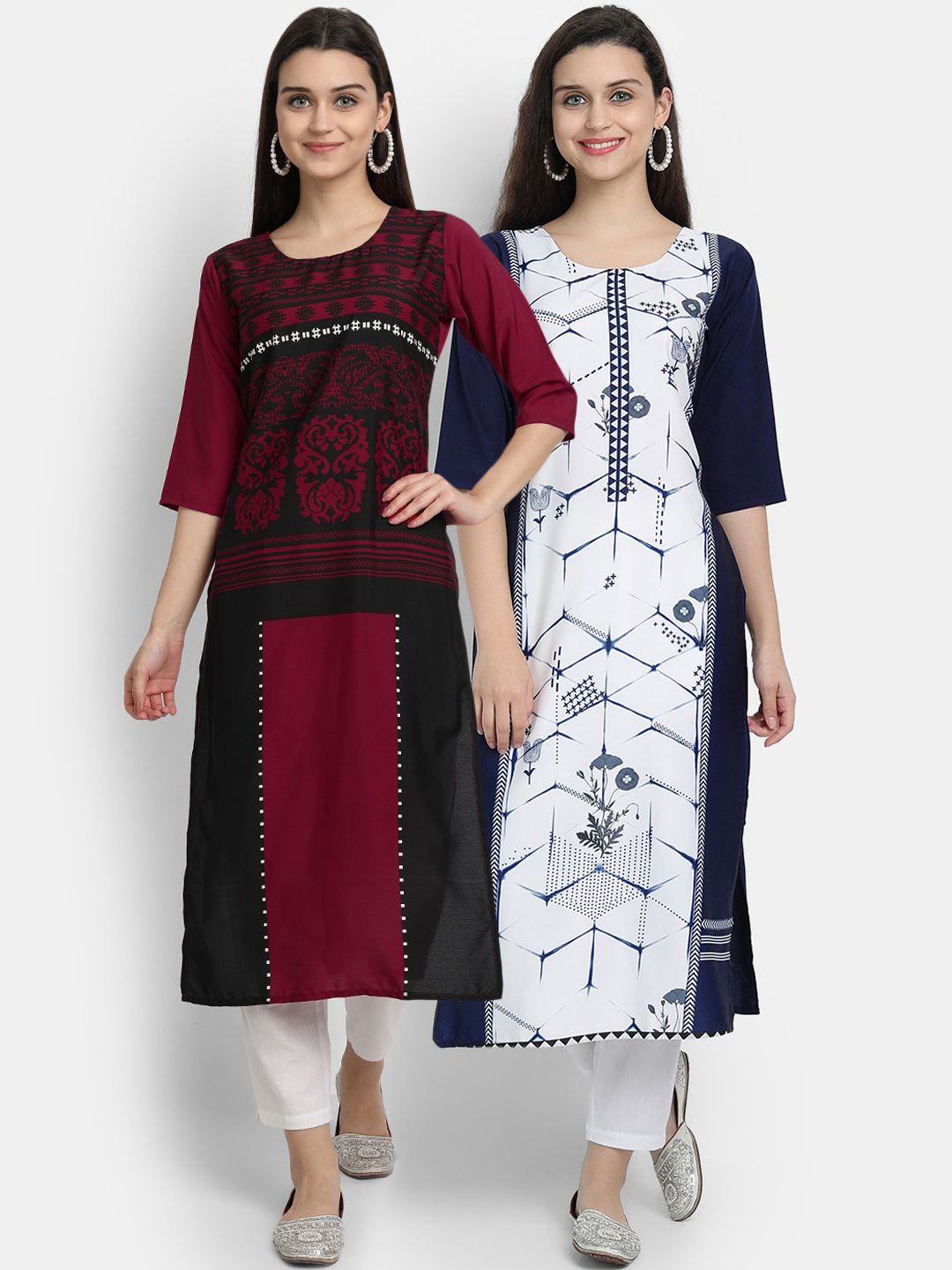 1 Stop Fashion Women Pack of 2 Digital Print Straight Kurtas Price in India