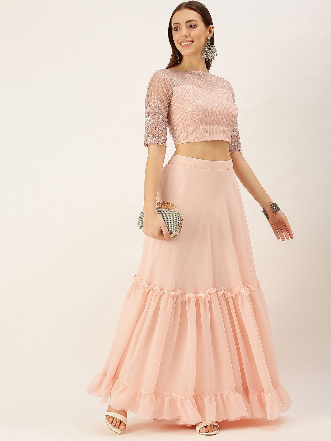 EthnoVogue Pink Made to Measure Lehenga & Blouse Price in India