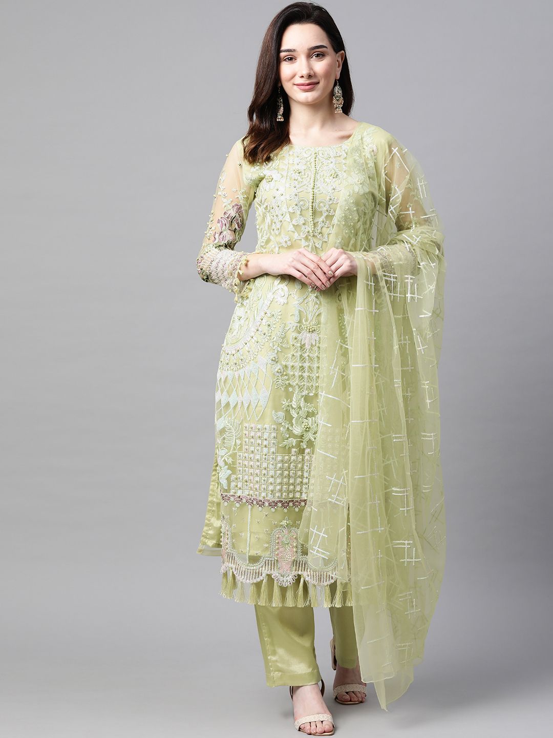 Readiprint Fashions Green Embroidered Unstitched Dress Material Price in India