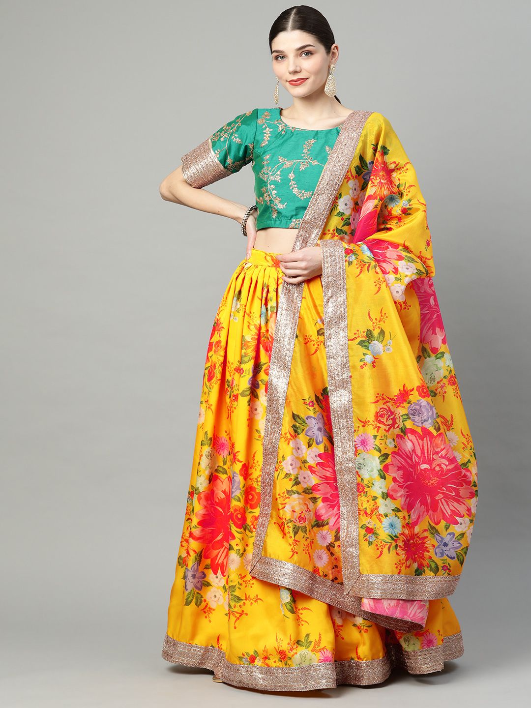 Readiprint Fashions Mustard Yellow Semi-Stitched Lehenga & Unstitched Blouse with Dupatta Price in India