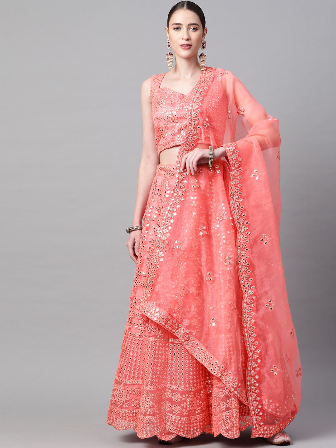 Readiprint Fashions Peach-Coloured Semi-Stitched Lehenga & Unstitched Blouse With Dupatta Price in India