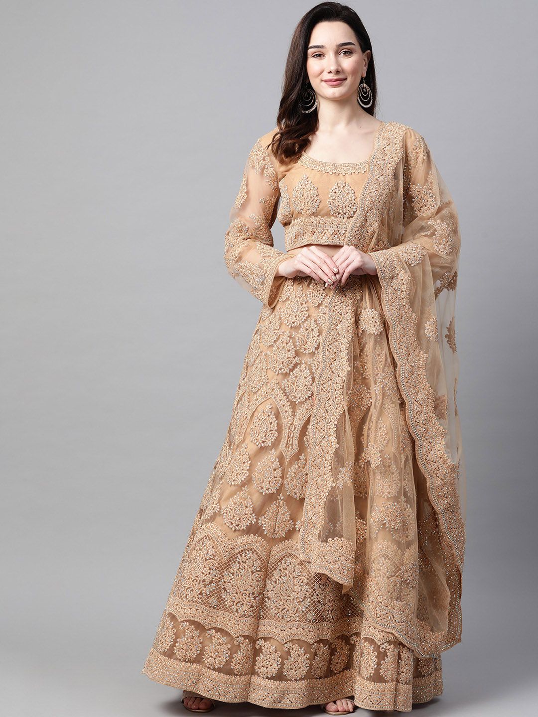 Readiprint Fashions Golden Semi-Stitched Lehenga & Unstitched Blouse With Dupatta Price in India