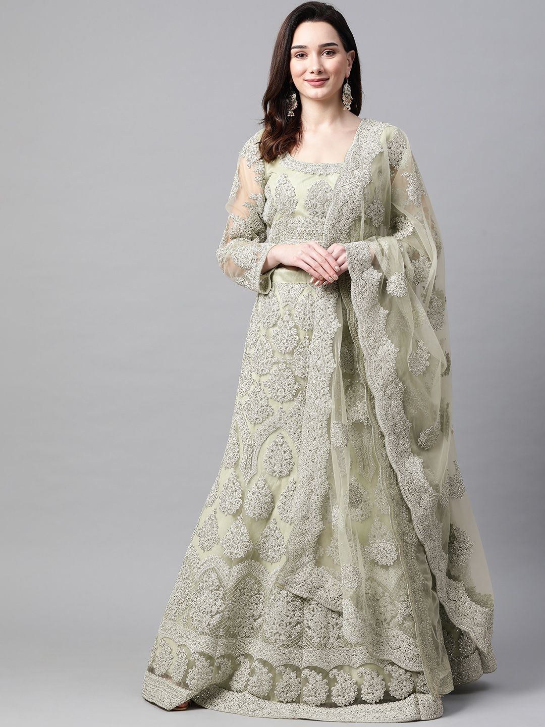 Readiprint Fashions Green Embroidered Semi-Stitched Lehenga & Blouse with Dupatta Price in India